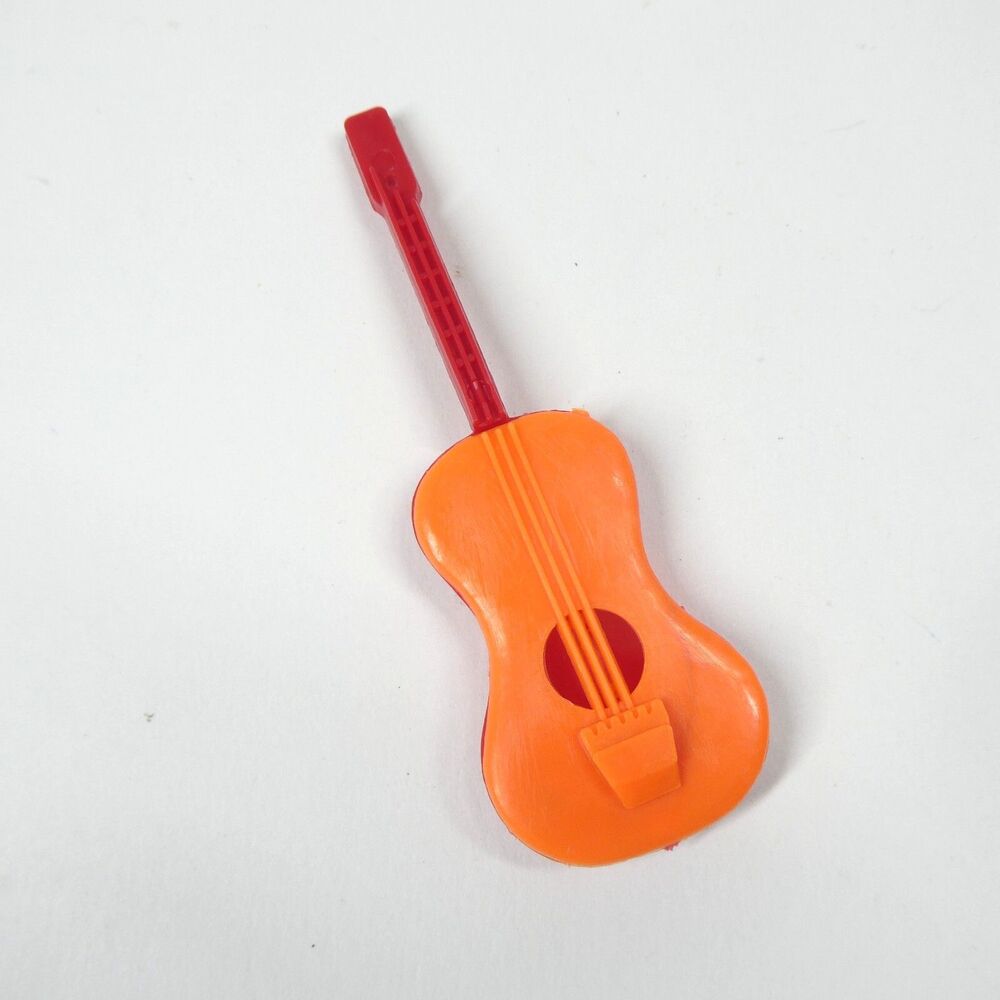 Barbie Doll Sized Acoustic Guitar Orange Red Vintage Plastic 1970s Retro